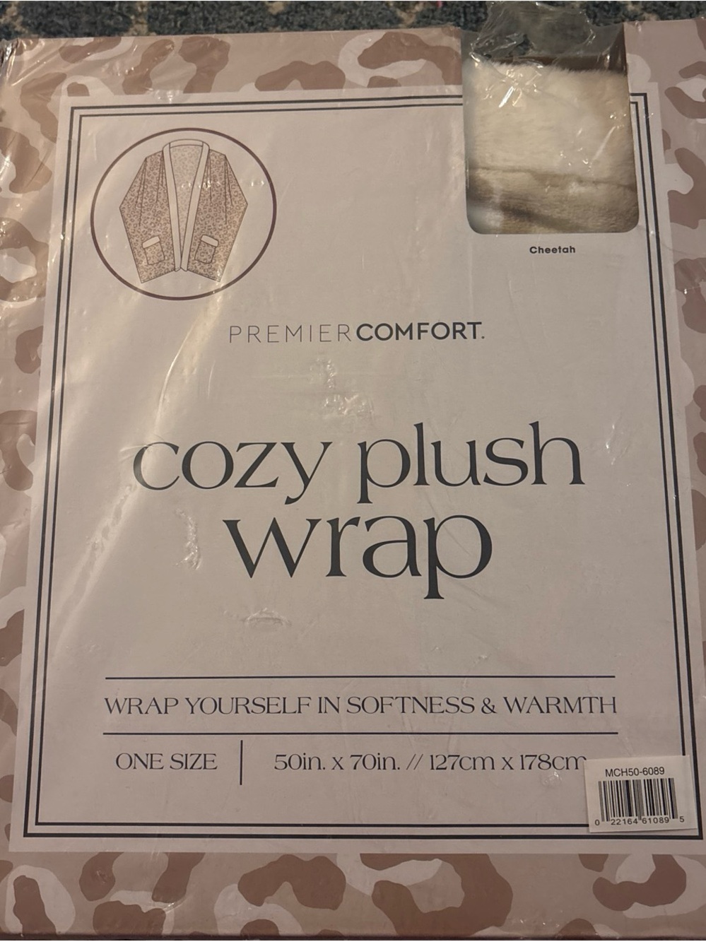 Cozy Plush Wrap - Cheetah Print Beige/White
